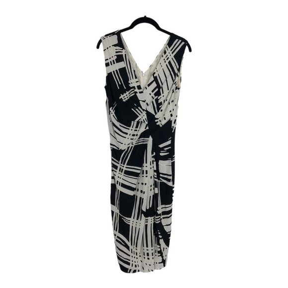 Escada Dido black & white print sleeveless Twisted faux wrap midi dress 34 (SP) - Picture 14 of 15